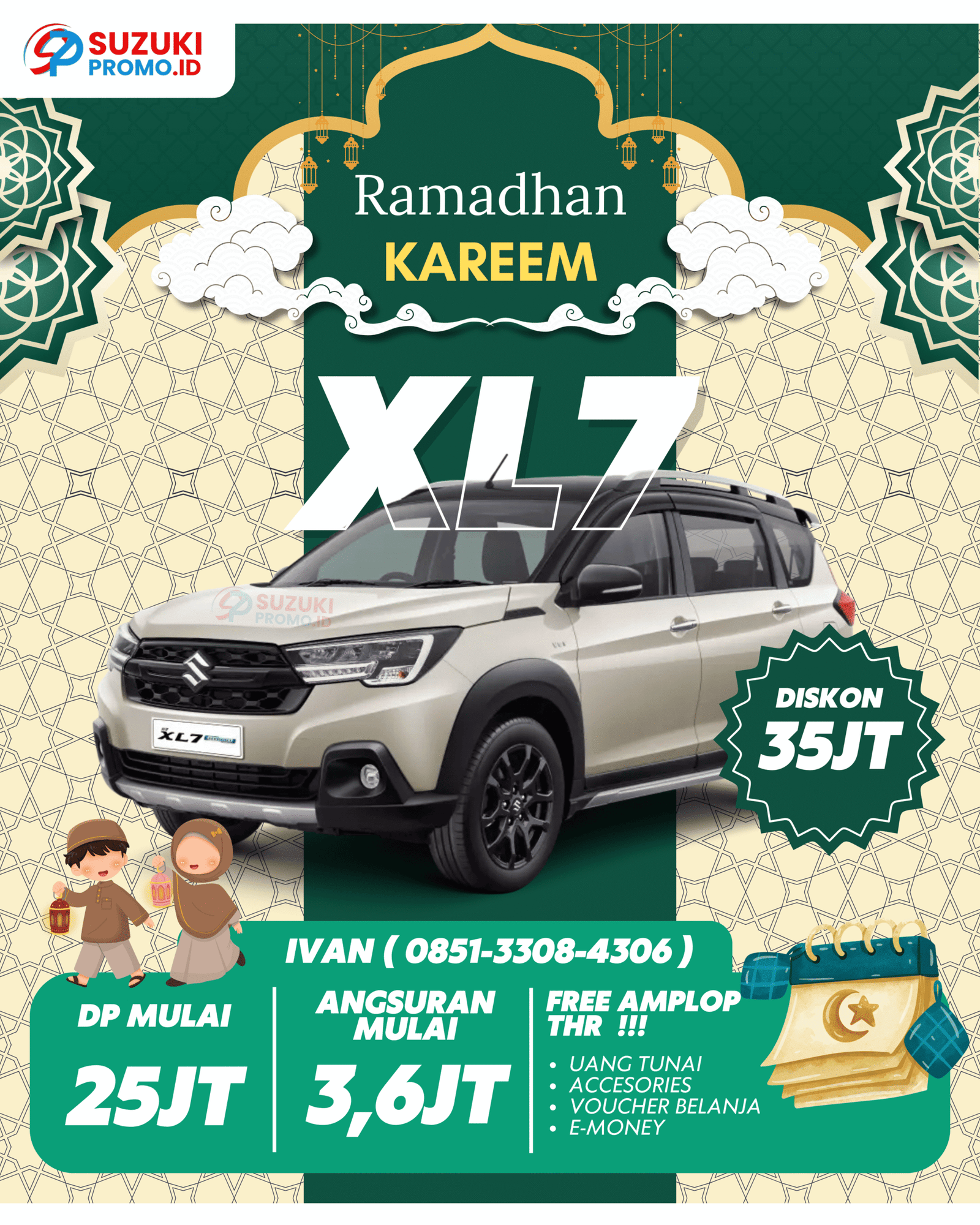 Promo Suzuki XL7 2026 – SUV 7-penumpang dengan mesin 1.5L, fitur keselamatan lengkap seperti ABS dan Hill Hold Control, cicilan mulai Rp3,6 juta, bunga 0%, harga mulai Rp275 juta. Hubungi Ivan Maulana di 085133084306.