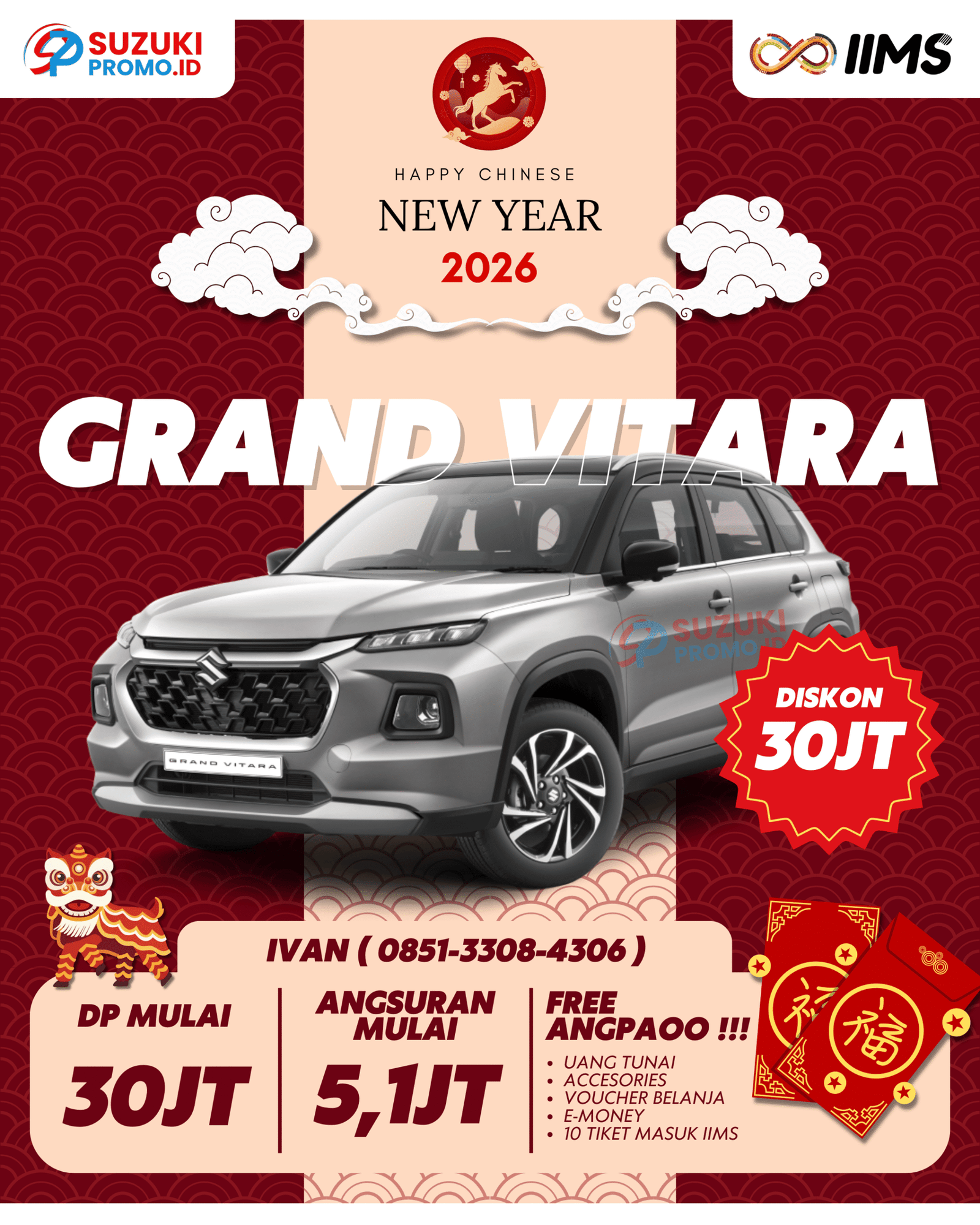 Promo Suzuki Grand Vitara 2026 – SUV hybrid stylish dengan fitur lengkap, cicilan mulai Rp5,1 juta, bunga 0%, harga mulai Rp341 juta. Hubungi Ivan Maulana di 085133084306.
