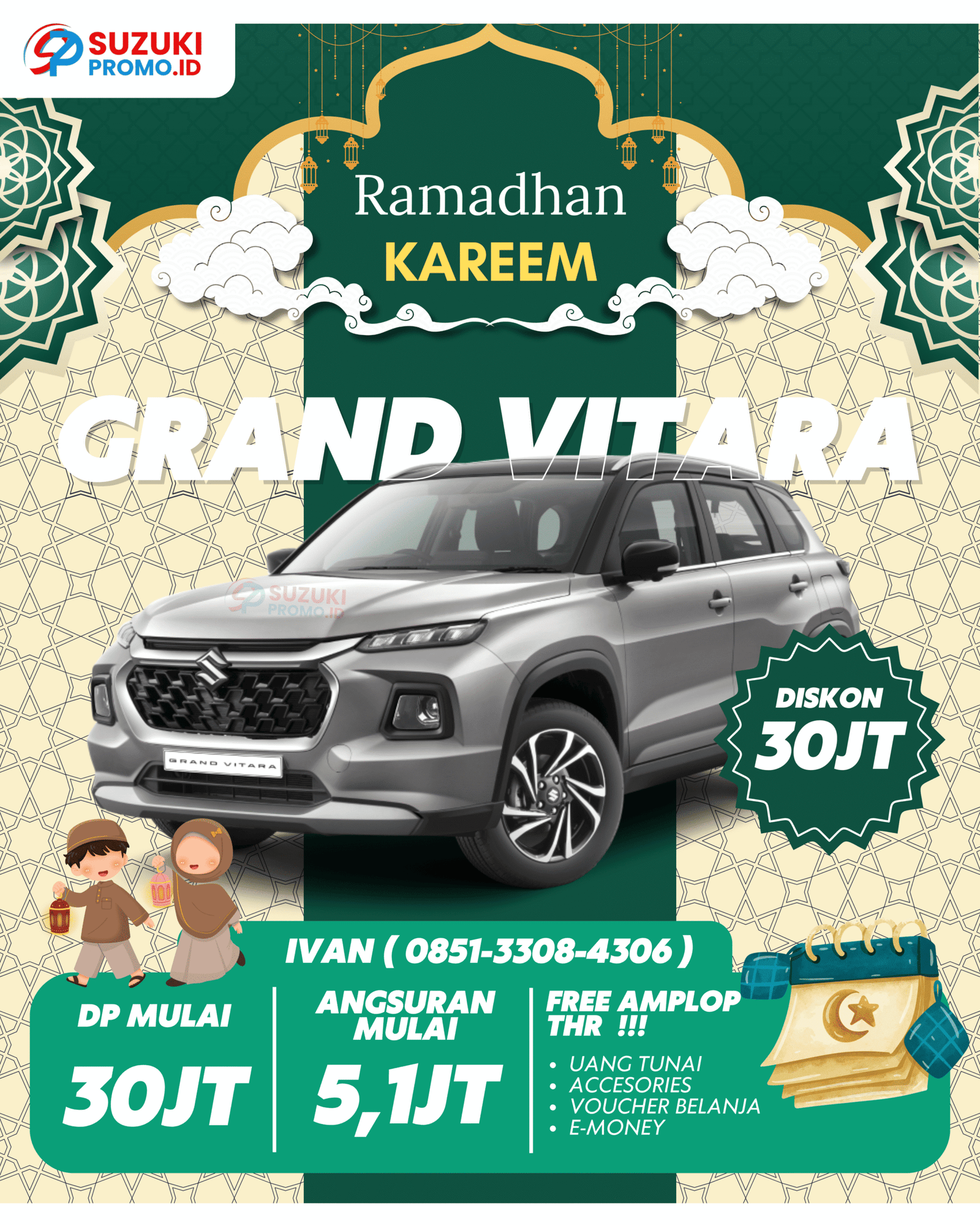 Promo Suzuki Grand Vitara 2026 – SUV hybrid stylish dengan fitur lengkap, cicilan mulai Rp5,1 juta, bunga 0%, harga mulai Rp341 juta. Hubungi Ivan Maulana di 085133084306.